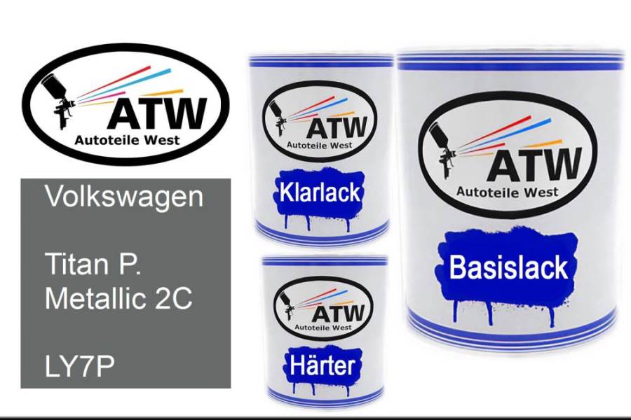 Volkswagen, Titan P. Metallic 2C, LY7P: 1L Lackdose + 1L Klarlack + 500ml Härter - Set, von ATW Autoteile West.